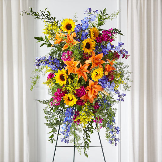 Sunlit Memories Standing Spray (Standard) – PICKET FENCE FLORAL & DESIGN, Holland MI