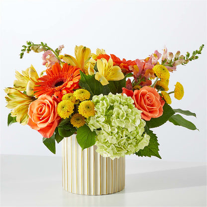 Autumn Sunshine Bouquet with Ivory Vase – PICKET FENCE FLORAL & DESIGN, Holland MI