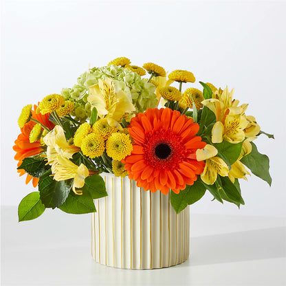 Autumn Sunshine Bouquet with Ivory Vase – PICKET FENCE FLORAL & DESIGN, Holland MI