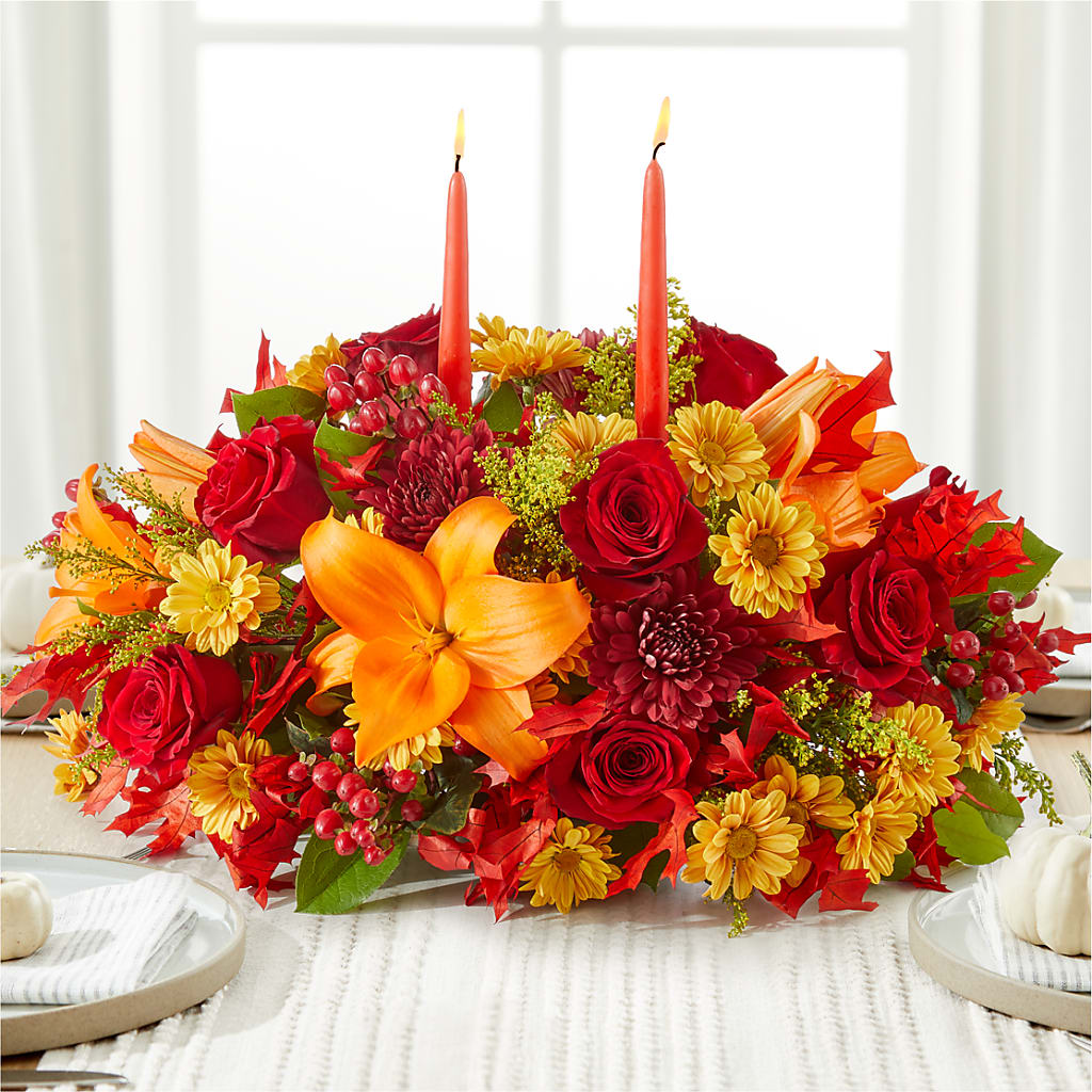 Autumn's Embrace Centerpiece – PICKET FENCE FLORAL & DESIGN, Holland MI