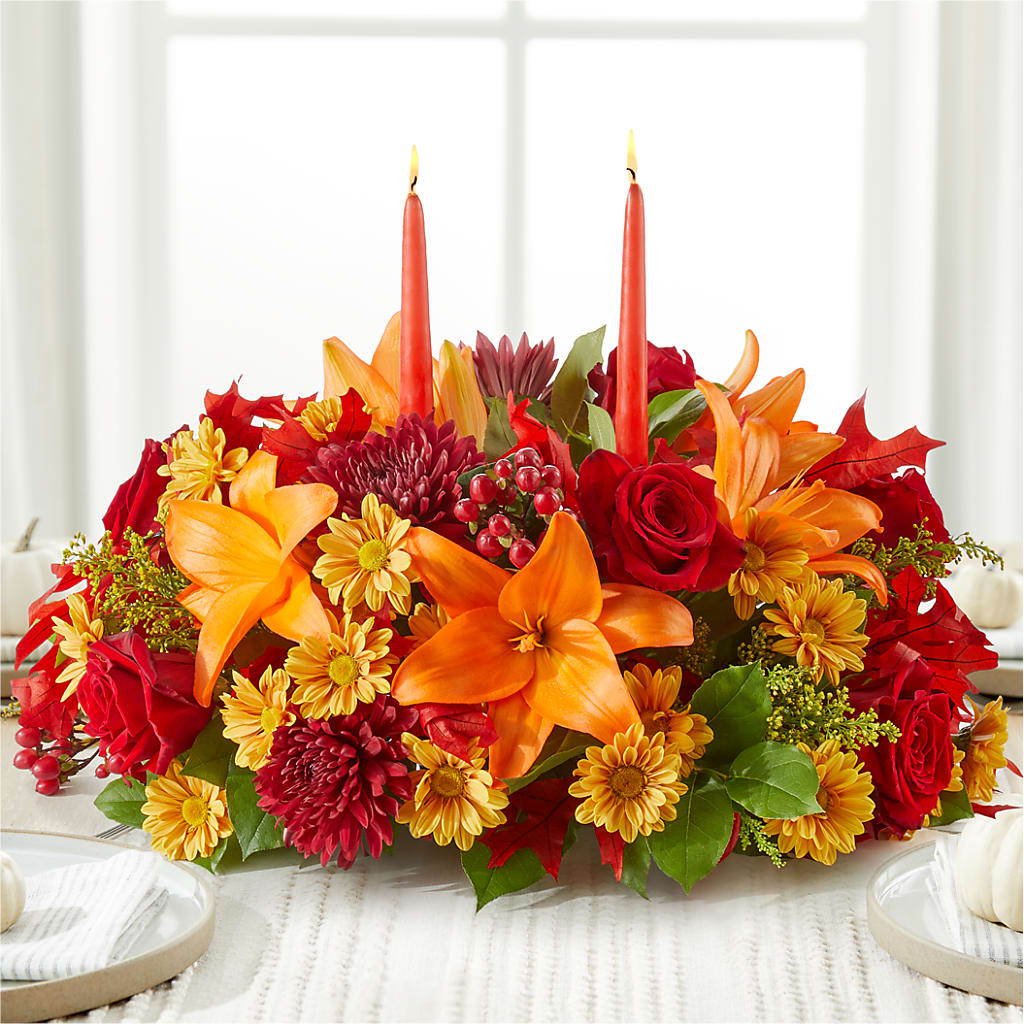 Autumn's Embrace Centerpiece – PICKET FENCE FLORAL & DESIGN, Holland MI